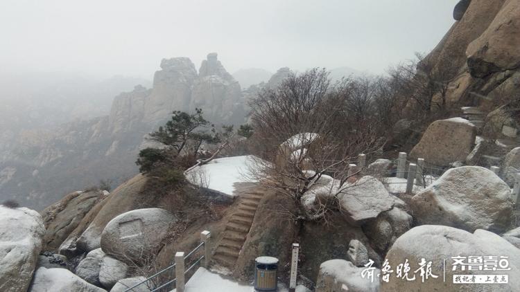11月30日,青岛今冬第一场雪飘落至崂山巨峰.
