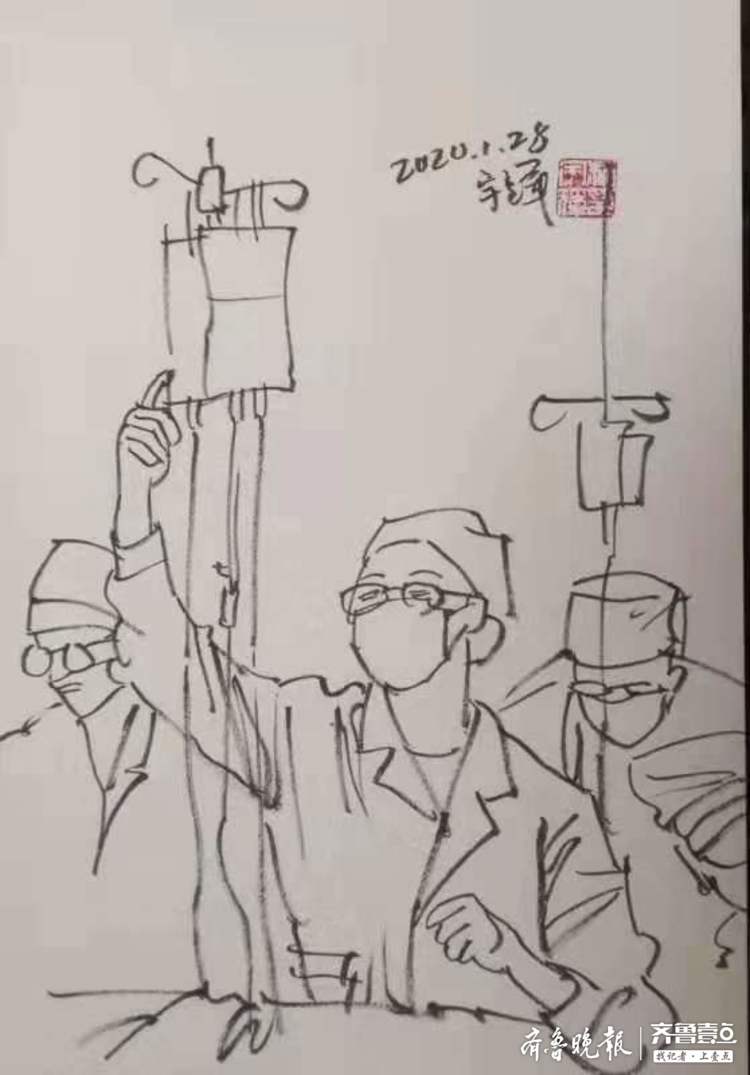 致敬白衣天使!山东"神笔警探"林宇辉作画致敬一线医护人员