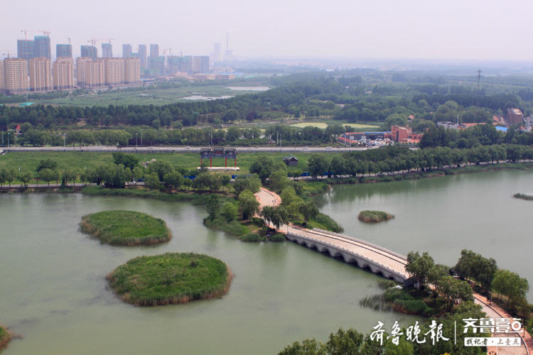 登高滨州黄河楼远眺,蒲湖风景区尽收眼底