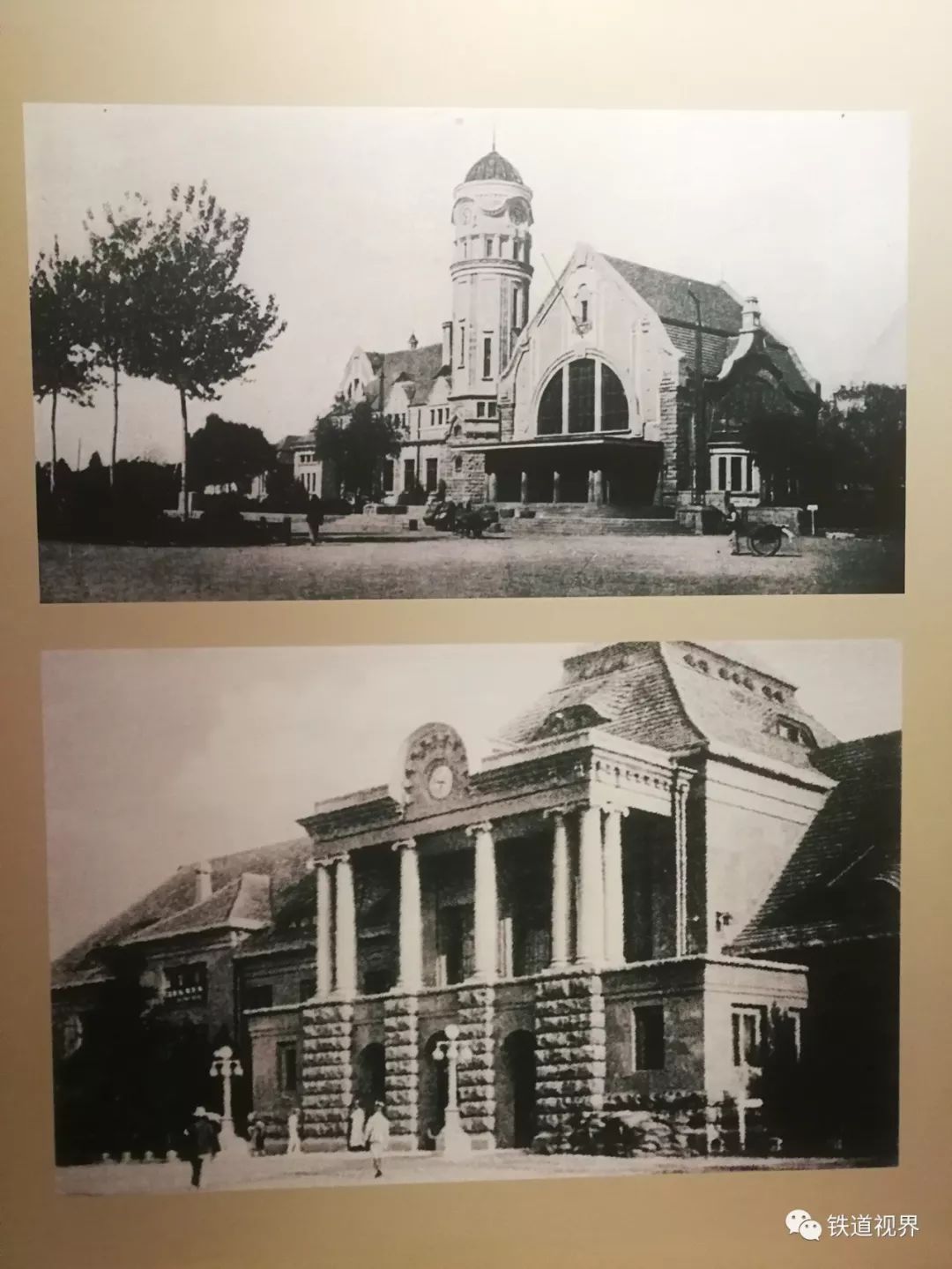 展室中两座济南站的建筑模型,上为津浦铁路济南站,下为胶济铁路济南