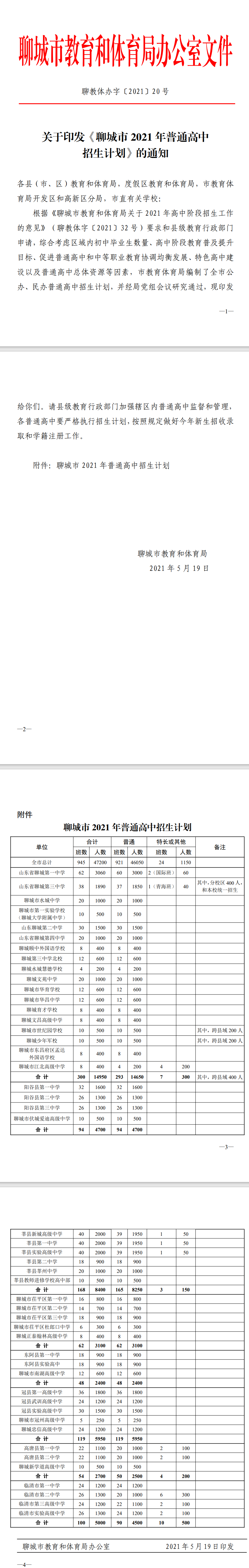 聊城市2021年普通高中招生计划出炉附各学校招生计划表