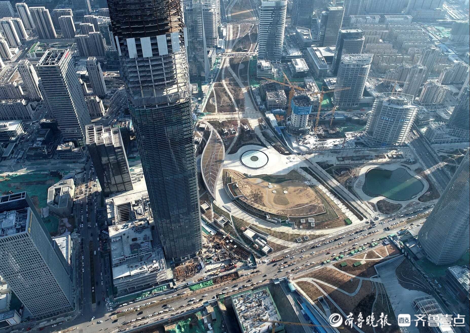 航拍济南cbd之春气魄雄伟今非昔比