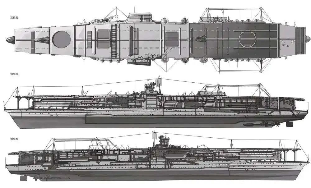 由于是战列舰改成的航母,"赤城"号在很多设计上十分别扭.