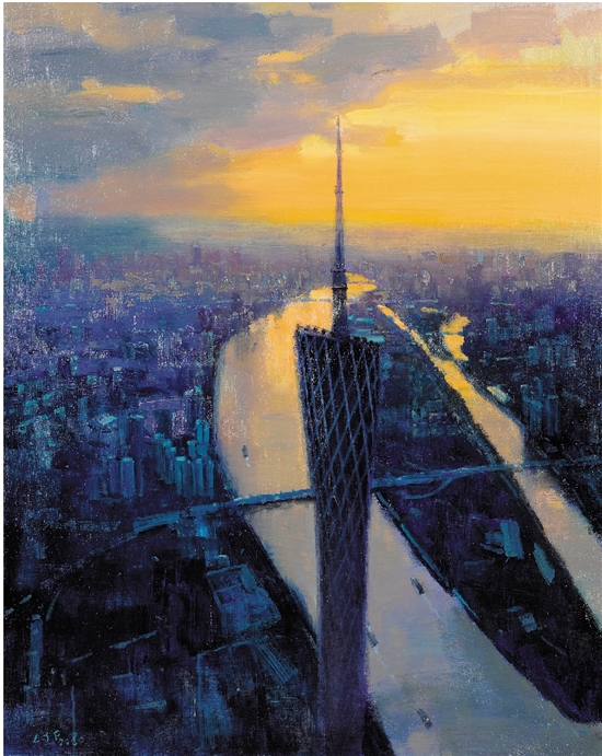 李节平(广州) 夕映羊城 100×80cm 油画 2020年黄伟超(广州) 广州港
