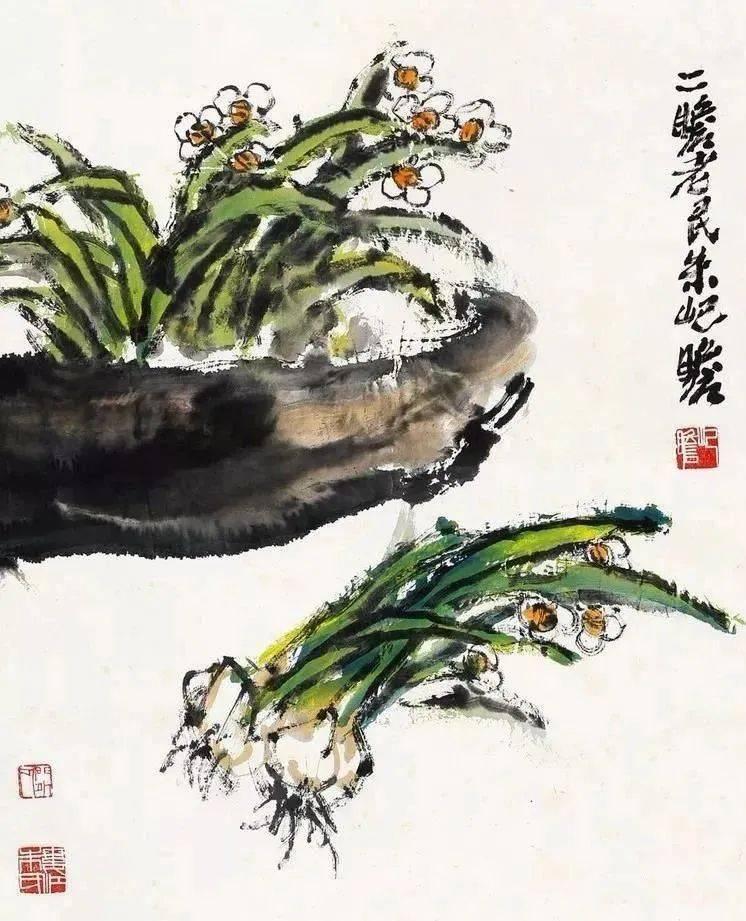 鉴赏:两位百岁寿星画水仙,各有千秋!