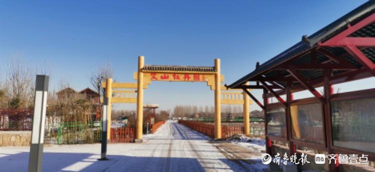 雪后鲁西东阿县艾山脚下，村庄沉浸在冬日宁静中