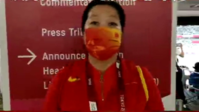 女子标枪冠军刘诗颖的教练郭庆仙受访认为刘诗颖的发挥非常好