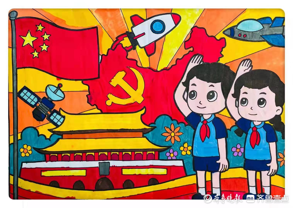 强国有我共绘祖国授田英才学园用画笔向祖国献礼