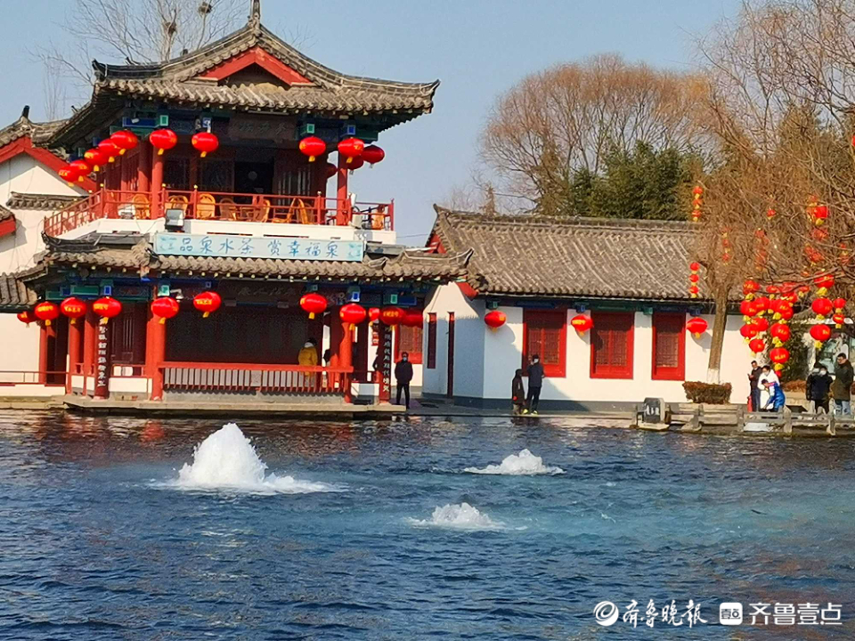 壹粉过大年|赏泉赏景啦！济南百脉泉公园泉水撒欢喷涌，煞是喜人