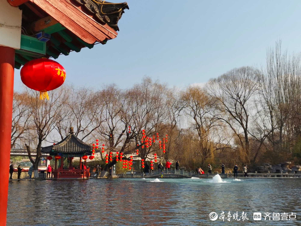 壹粉过大年|赏泉赏景啦！济南百脉泉公园泉水撒欢喷涌，煞是喜人