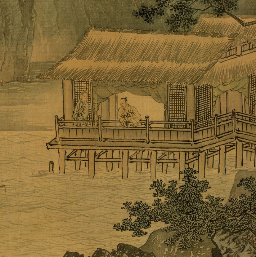 唐寅《溪山渔隐图》但他的山水世界,与元代倪瓒的"荒寒无人烟"又非