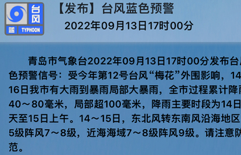 台风蓝色预警！14日至16日青岛有大雨到暴雨局部大暴雨