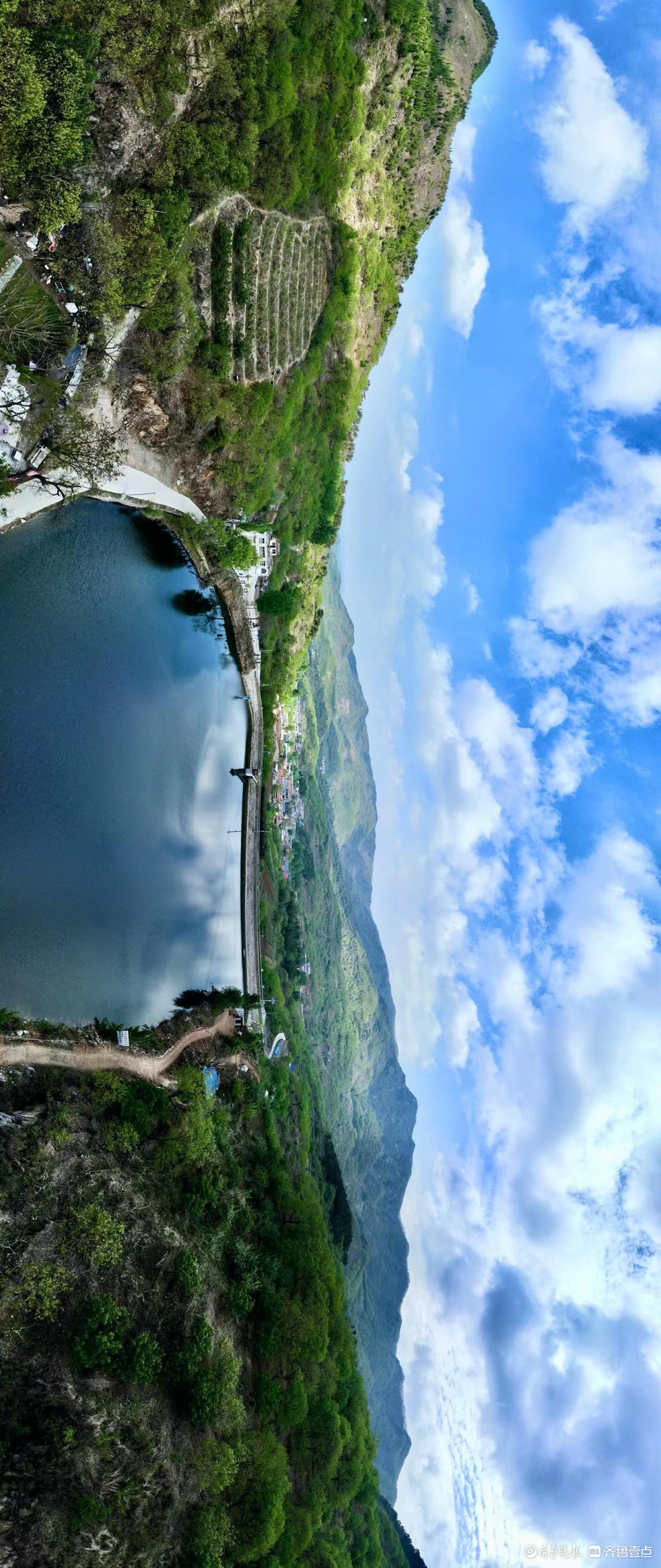 横屏欣赏云朵下的西营藕池水库,靓丽耀眼-齐鲁晚报·齐鲁壹点