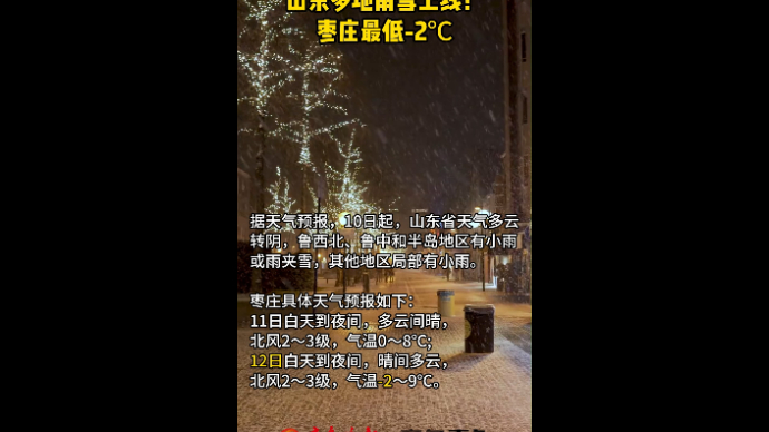 山东多地雨雪上线！ 枣庄最低-2℃