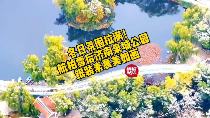 果然视频|冬日氛围拉满！航拍雪后济南泉城公园，银装素裹美如画