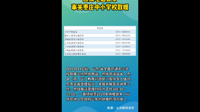 热线电话公布 事关枣庄中小学校取暖