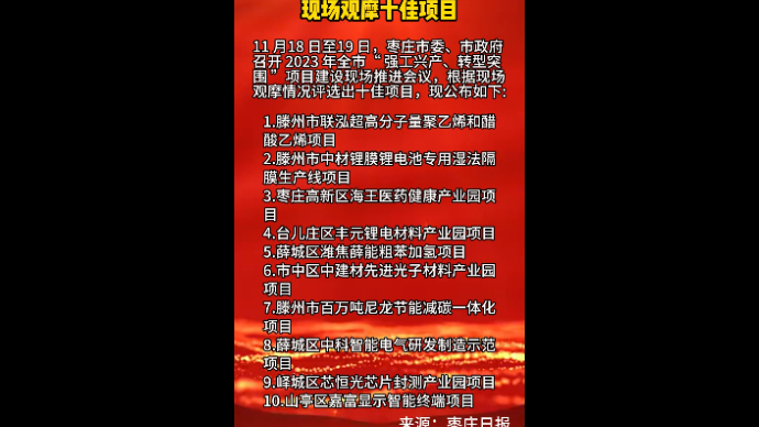 枣庄市“强工兴产 转型突围” 现场观摩十佳项目