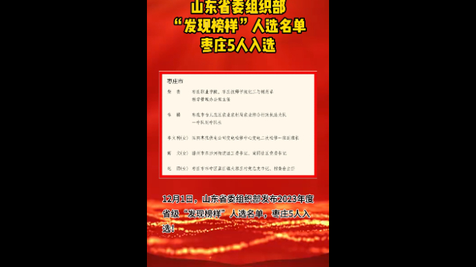 山东省委组织部 “发现榜样”人选名单 枣庄5人入选