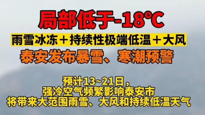 局部低于-18℃！雨雪冰冻＋极端低温＋大风持续影响泰安