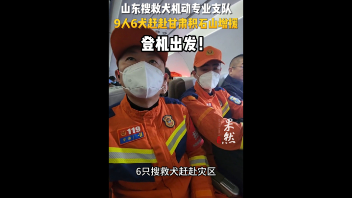 果然视频|山东搜救犬机动专业支队9人6犬登机出发