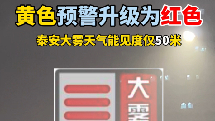 果然视频｜黄色预警升级为红色，泰安大雾天气能见度仅50米