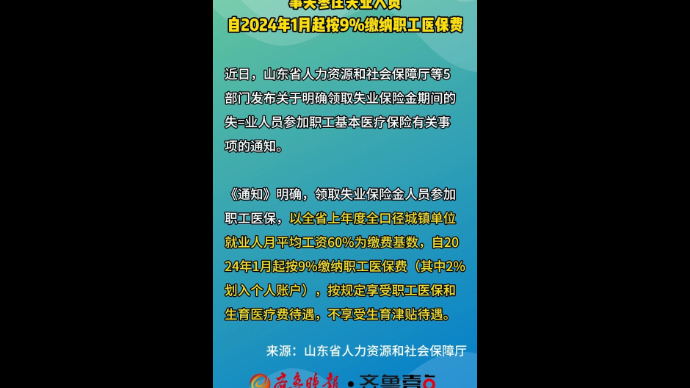 事关枣庄失业人员 自2024年1月起按9%缴纳职工医保费