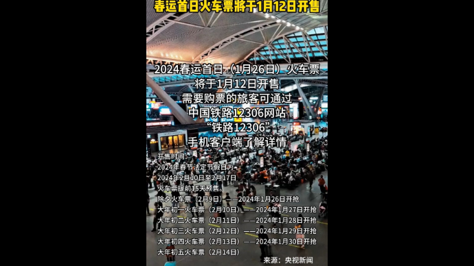 @枣庄人 春运首日火车票将于1月12日开售