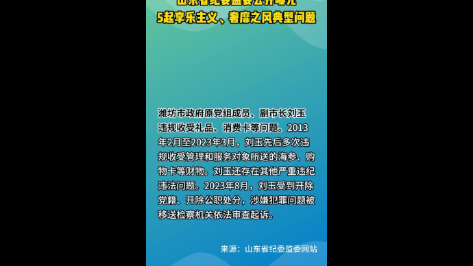 山东省纪委监委公开曝光 5起享乐主义、奢靡之风典型问题