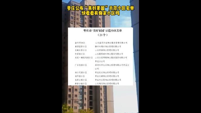 枣庄公布“美好家园”示范小区名单 快看看有你家小区吗