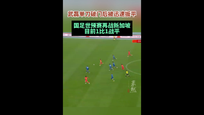 果然视频|国足再战新加坡，武磊单刀破门后被对手迅速扳平