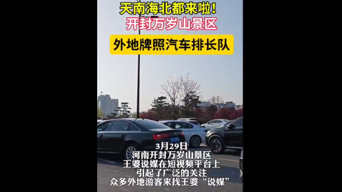 果然视频|天南海北都来啦！开封万岁山景区外地牌照汽车排长队