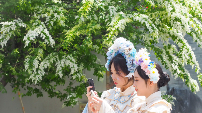 果然视频|五一济南老城区最靓的风景，是满街流动的少女簪花潮