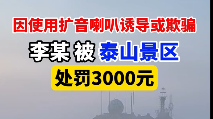 因使用扩音喇叭诱导或欺骗等不正当手段获利，李某被泰山景区处罚