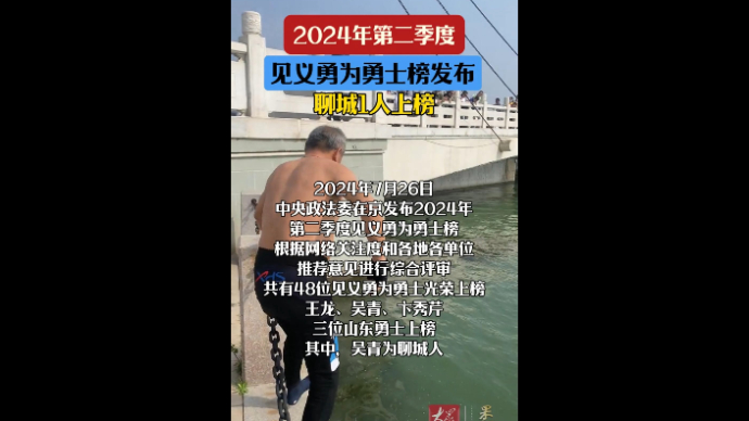 果然视频|2024年第二季度见义勇为勇士榜发布，聊城1人上榜