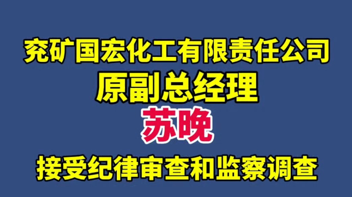 兖矿国宏化工有限责任公司原副总经理苏晚接受纪律审查和监察调查