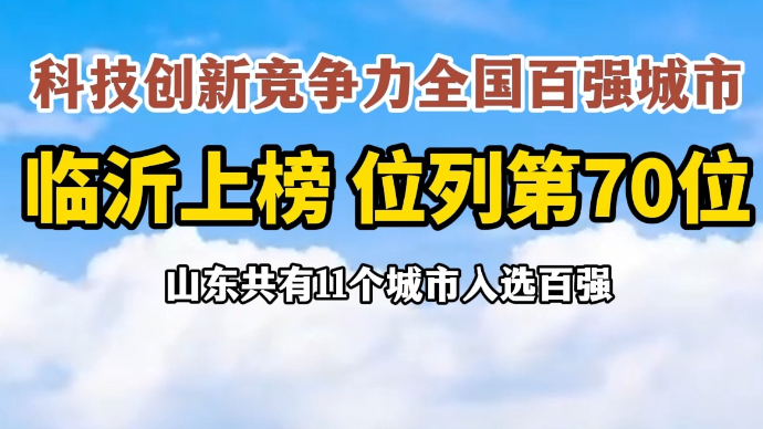 沂视频丨位列第70位！临沂上榜科技创新竞争力全国百强城市