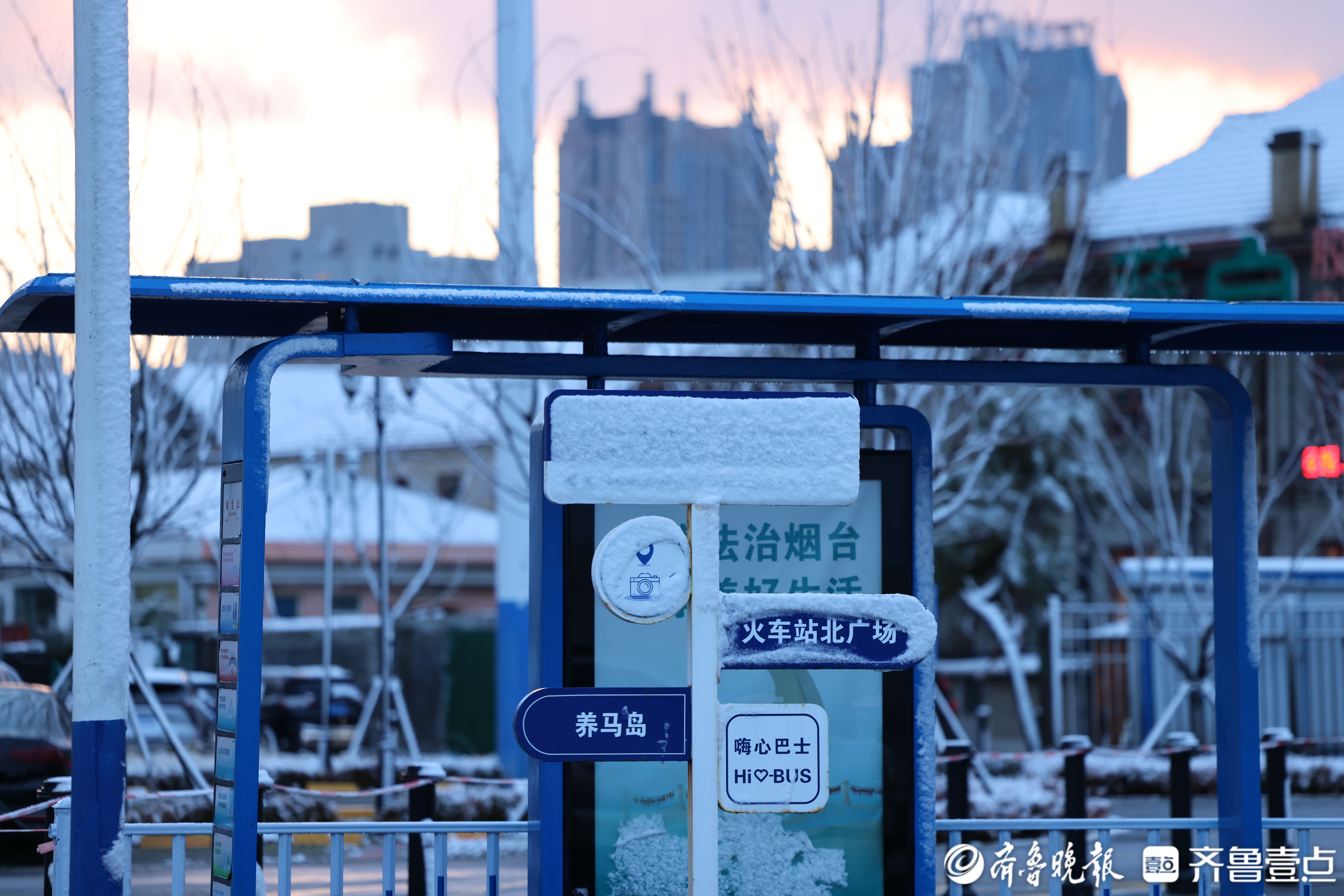 图集|雪后烟台山银装素裹，游人海边打卡感受海与雪的浪漫