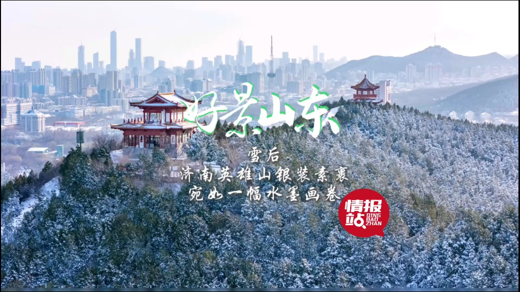 果然视频·好景山东|雪后济南英雄山银装素裹，宛如一幅水墨画卷