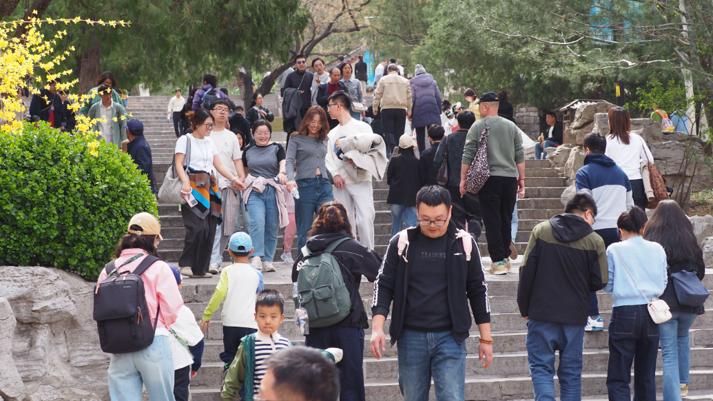 果然视频|千佛山上大批市民登山望远，索道站游客排长队
