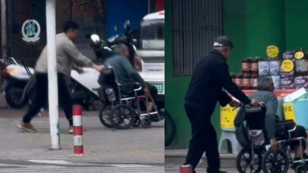 琴视频丨轮椅卡台阶老人进退两难，青岛两位路人接力护航