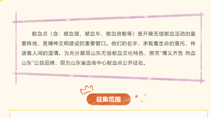 山东省血液中心献血点公开征名!20处献血点等您一“名”惊人!