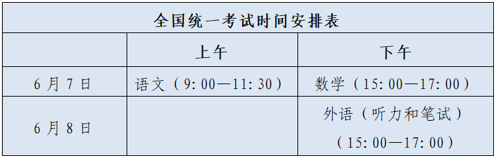 山东今年夏季高考各科目考试时间公布
