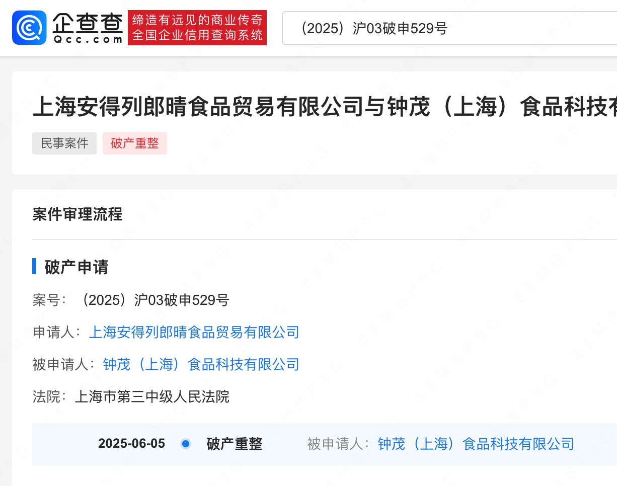 钟薛高子公司被申请破产