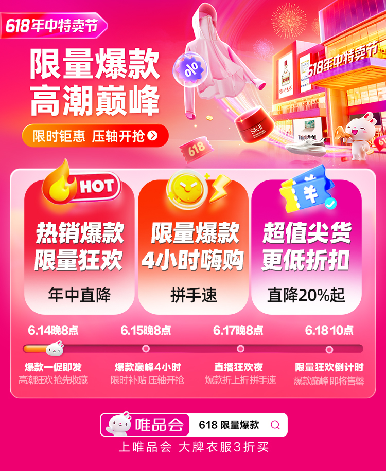 唯品会618最后狂欢今晚8点开启：平台限时补贴，大牌价格惊喜