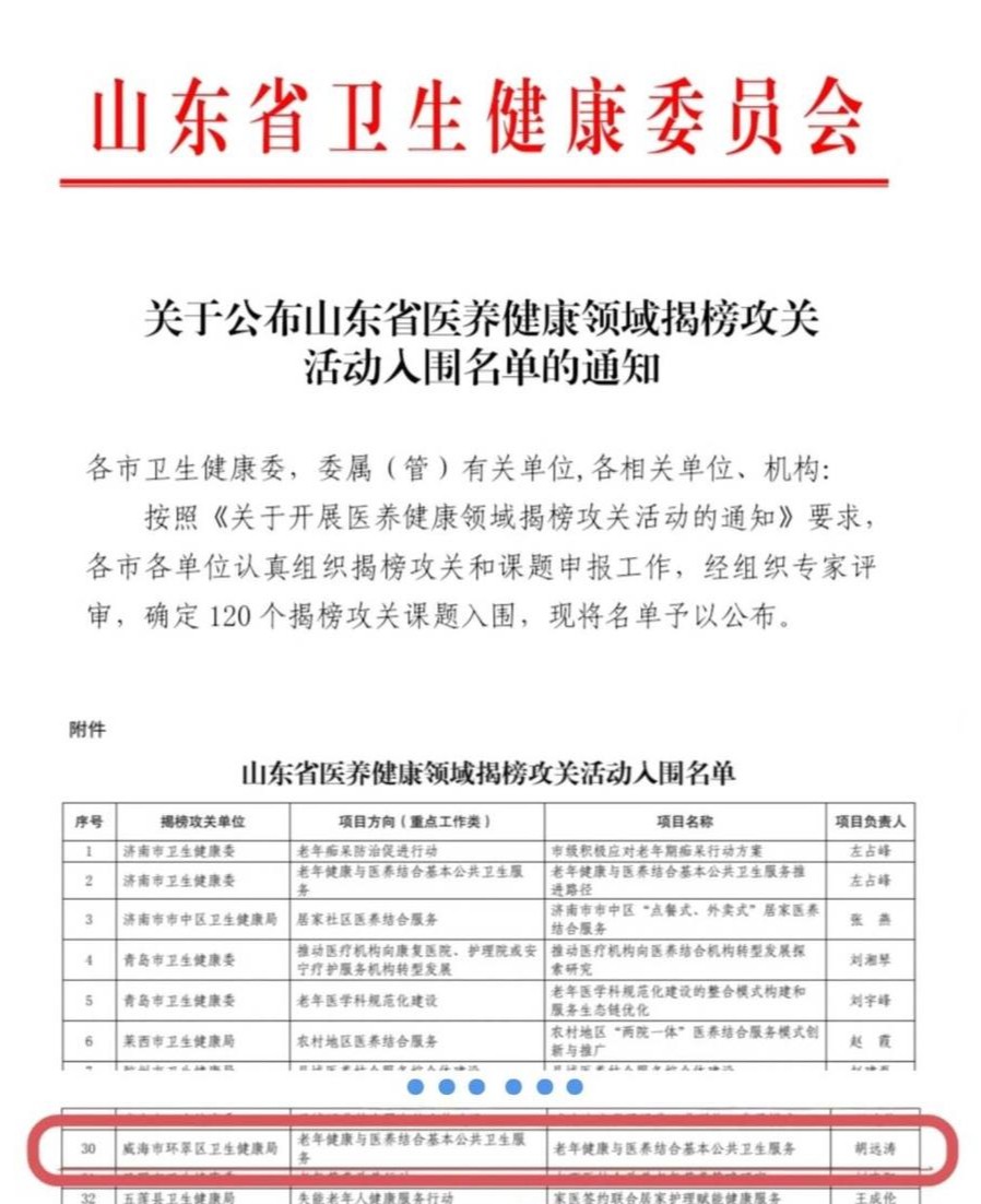 再获认可！环翠区“老年健康与医养结合”项目入选省级重点名单