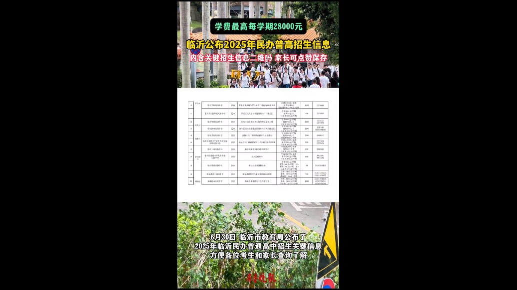 学费最高每学期2.8万元，临沂公布2025年民办普高招生信息