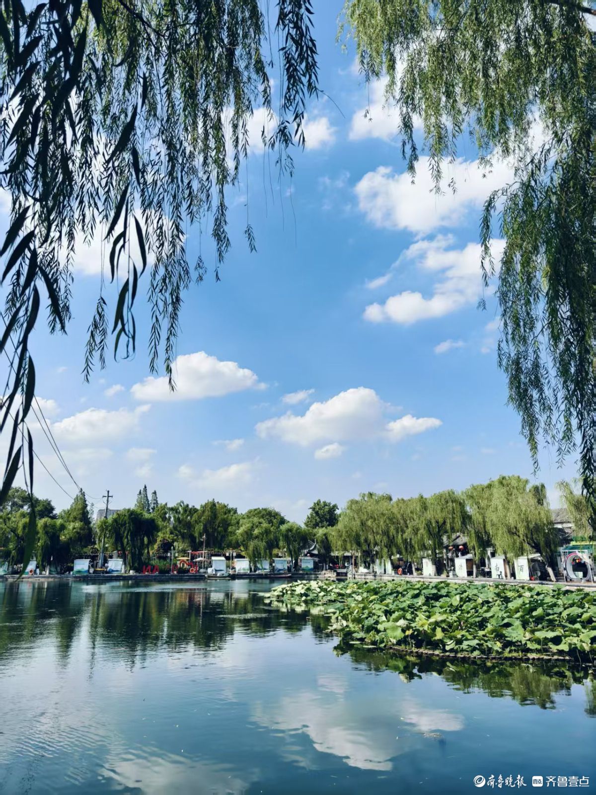 高温天气下的济南，蓝天白云风景不错