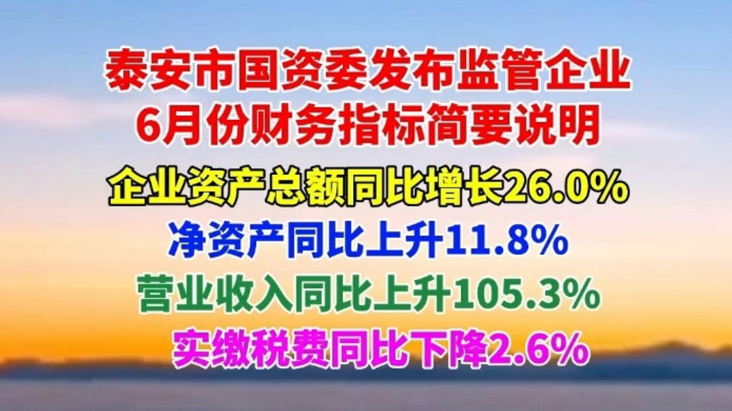 果然视频丨泰安市国资委发布监管企业6月份财务指标简要说明