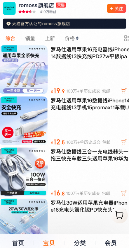 罗马仕天猫旗舰店重新开放，店铺上架多款产品