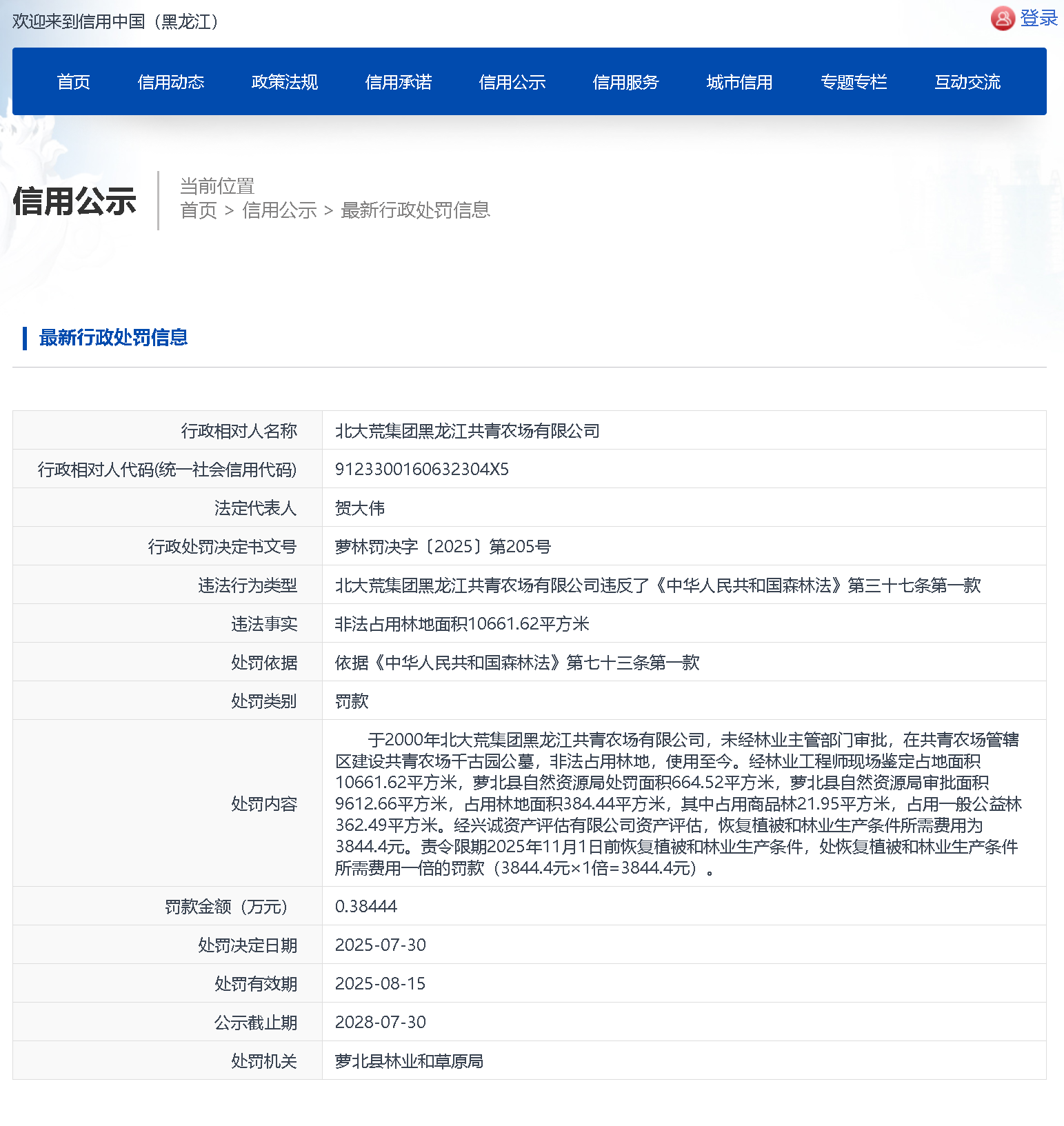 因非法占地，北大荒集团旗下两处农场同日被罚